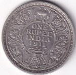 1911 One Rupee of British India Silver Coin