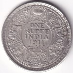 King George V 1911 British India One Rupee Silver Calcutta Mint Coin