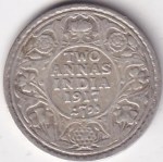Two Annas King George V 1917 Silver Coin
