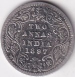 British India Two Annas 1897 Victoria Empress Silver Coin