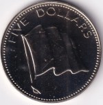 Bahamas Five Dollars Uncirculated Copper Nickel 1975 Coin