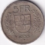 Switzerland 5 Francs 1935 Silver Coin