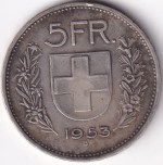 Switzerland 5 Francs 1953 Silver Coin