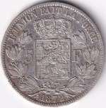 5 Francs of 1872 of Belgium Leopold II Silver Coin