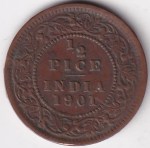 British India Half Pice 1901 Victoria Copper Coin