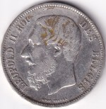 5 Francs of 1872 of Belgium Leopold II Silver Coin - Image 2