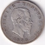 Italy 5 Lire of 1873 Victor Emmanuel II Silver Coin - Image 2