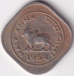 Republic India Half Anna 1954 Copper Nickel Coin