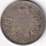 One Rupee of 1942 of British India Bombay Mint Silver Coin
