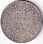 British India 1 Rupee 1900 Victoria Silver Coin