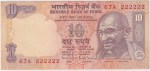 10 Rupees Bimal Jalan Solid Fancy Number 222222 Midfold Note