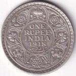 One Rupee 1918 Calcutta Mint King George V Silver Coin