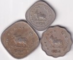 Copper Nickel Two Annas One Anna Half Anna Bombay Mint 1954 Coins Set
