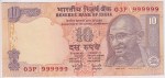 10 Rupees Y V Reddy Solid Fancy Number 999999 Unc Note