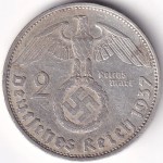 Germany 2 Reichsmark 1937 Paul von Hindenburg Silver Coin