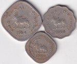 Two Annas One Anna and Half Anna of India 1954 Three Coins Set