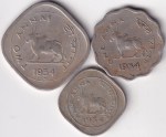India Two Annas One Anna and Half Anna of India 1954 Three Coins Set