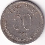 50 Paise of Republic India of 1980 Calcutta Mint Coin