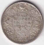 British India Half Rupee 1940 Silver Coin