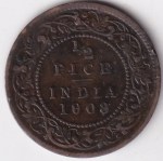 British India 1/2 Pice 1908 King Edward VII Copper Coin