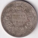 British India Half Rupee 1944 Bombay Mint Silver Coin