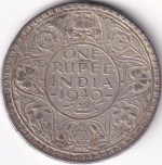 One Rupee 1940 George VI Silver Coin