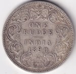 British India One Rupee 1890 Silver Coin Victoria Empress Bombay Mint