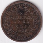 One Quarter Anna 1909 Edward VII Bronze Coin