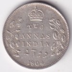 Two Annas 1904 King Edward VII Silver Coin