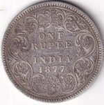 British India 1877 Victoria One Rupee Silver Coin