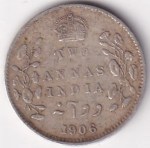 Two Annas King Edward VII 1906 Silver Coin
