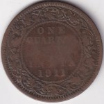 British India Quarter Anna of 1911 of King George V Copper Coin