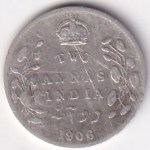British India Two Annas 1906 King Edward VII Silver Coin