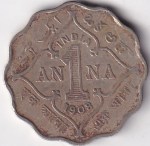 British India 1 Anna 1908 Edward VII Bombay Mint