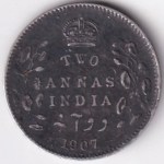 British 2 Annas King Edward VII 1907 Silver Coin