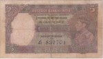 British India 5 Rupees King George VI Reserve Bank of India J41 Prefix Banknote