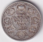 British India Two Annas 1916 Silver Coin