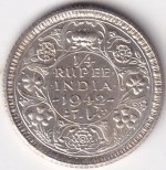 Silver 1/4 Rupee 1942 King George VI Calcutta Mint Unc Coin