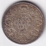 British India 2 Annas 1917 Silver Coin George V