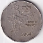 India 2 Rupees 2004 Kolkata Mint Copper Nickel Coin