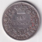 Great Britain 1838 Six Pence Queen Victoria Silver Coin