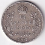 British India 1/4 Rupee 1907 King Edward VII Silver Coin