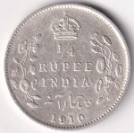British India Edward VII One Quarter Rupee 1910 Silver Coin