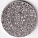 2 Annas King George V 1913 Silver Coin