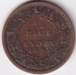 British India 1895 Victoria Half Pice Copper Coin