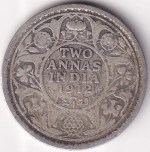 British India Two Annas 1912 Silver Coin