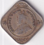 British India 2 Annas 1934 Copper Nickel Coin Rare