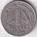 Republic India 1 Rupee of 1954 Bombay Mint Nickel Coin