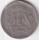 1 Rupee of India of 1988 Noida Mint Copper Nickel Scarce Coin