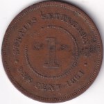 Straits Settlements 1891 One Cent Queen Victoria Coin